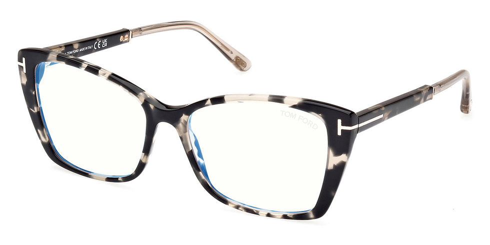 Tom Ford® FT5893-B FT5893-B 005 55 - 005 - Vintage Black Havana, Shiny Rose Gold, t" Logo / Blue Block Lenses" Eyeglasses