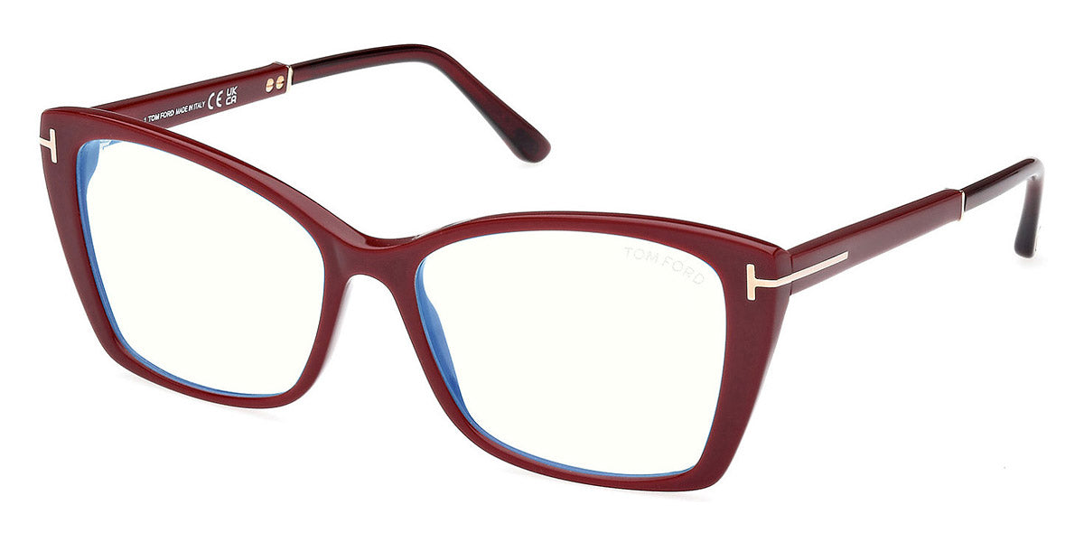Tom Ford® FT5893-B FT5893-B 069 55 - 069 - Shiny Solid Bordeaux, Shiny Rose Gold, t" Logo / Blue Block Lenses" Eyeglasses