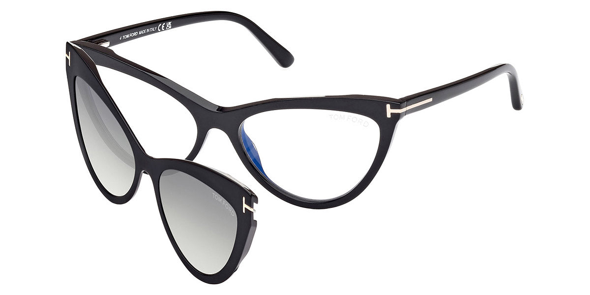 Tom Ford® FT5896-B FT5896-B 001 56 - 001 - Shiny Black, Shiny Rose Gold, t" Logo / Blue Block Lenses" Eyeglasses