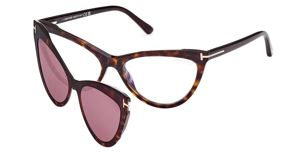 Tom Ford® FT5896-B FT5896-B 052 56 - 052 - Classic Dark Havana, Shiny Rose Gold, t" Logo / Blue Block Lenses" Eyeglasses