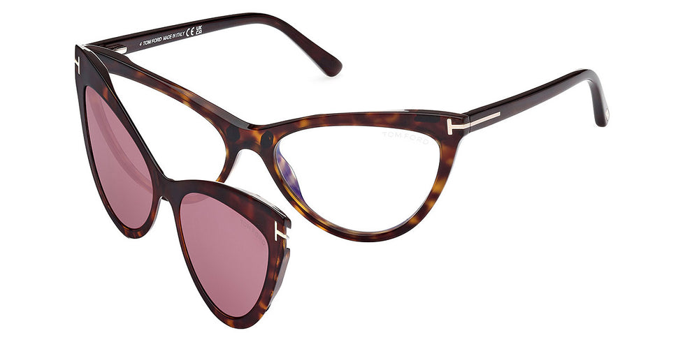 Tom Ford® FT5896-B FT5896-B 052 56 - 052 - Classic Dark Havana, Shiny Rose Gold, t" Logo / Blue Block Lenses" Eyeglasses