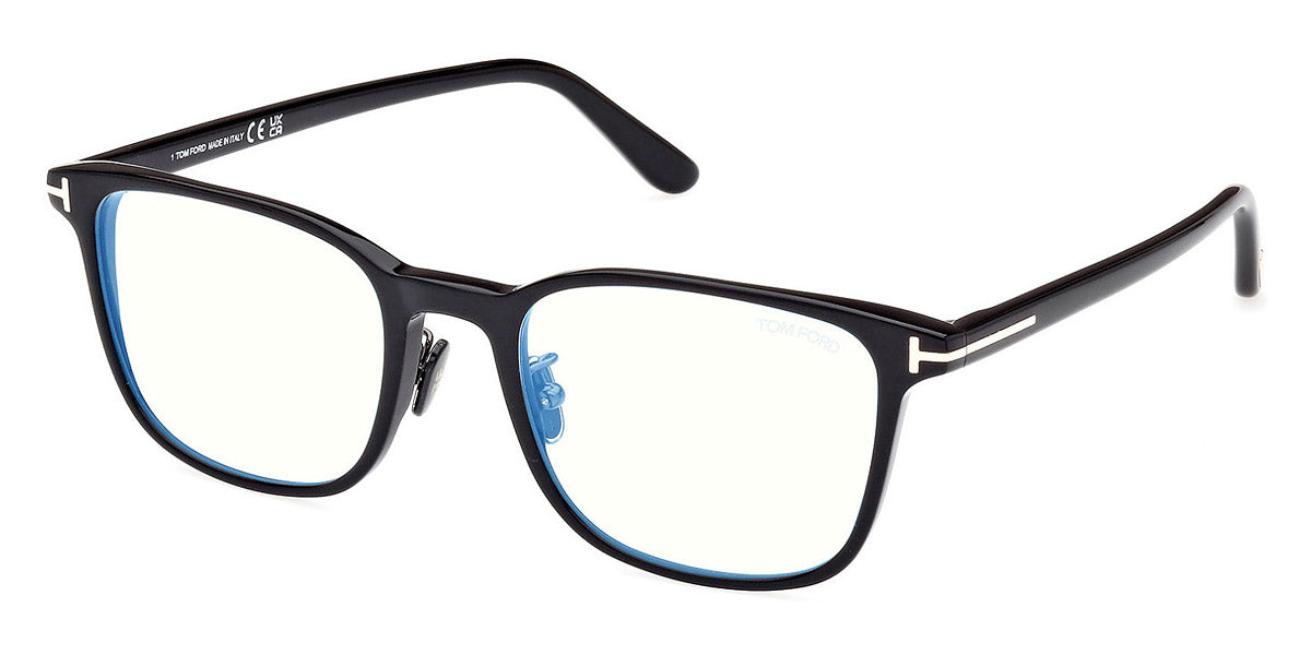 Tom Ford® FT5925-D-B FT5925-D-B 001 52 - 001 - Shiny Black, Gunmetal, t" Logo / Blue Block Lenses" Eyeglasses