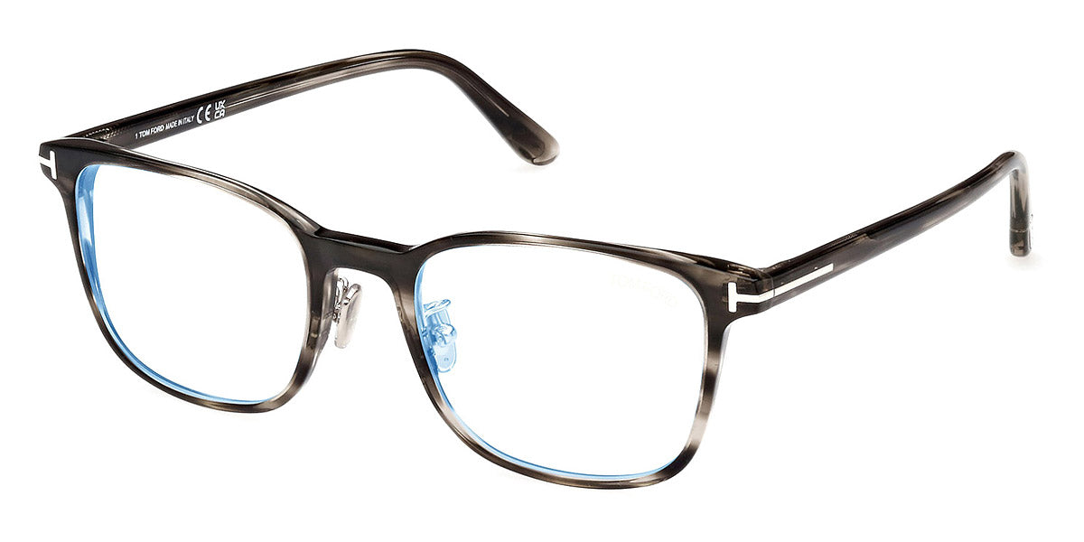 Tom Ford® FT5925-D-B FT5925-D-B 020 52 - 020 - Striped Black Havana, Shiny Palladium, t" Logo / Blue Block Lenses" Eyeglasses