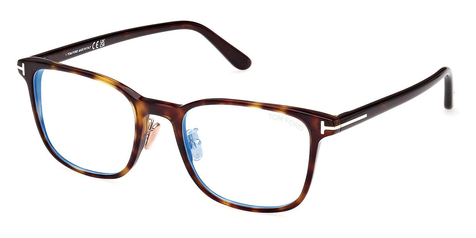 Tom Ford® FT5925-D-B FT5925-D-B 052 52 - 052 - Classic Dark Havana, Shiny Rose Gold, t" Logo / Blue Block Lenses" Eyeglasses