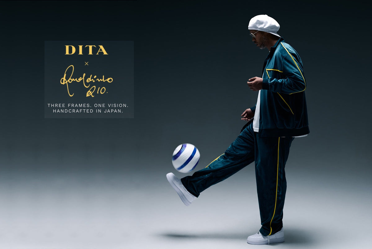 Ronaldinho in glasses with a ball
