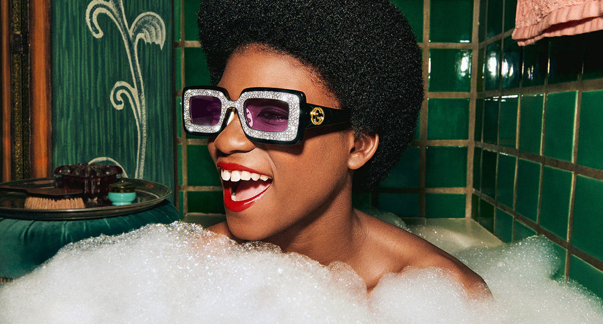Gucci Rectangular Frame Sunglasses with Crystals