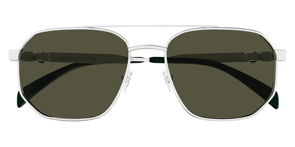 Alexander McQueen® AM0458S AMQ AM0458S 003 58 - 003 Silver / Green Sunglasses