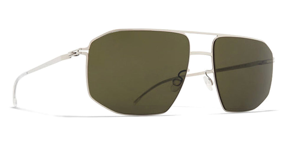 Mykita® SANTERI  Shiny Silver 59 - Shiny Silver/Rawgreen Solid Sunglasses
