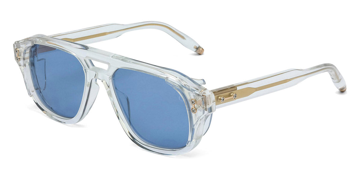 Akoni® Phoenix AKO Phoenix 517C 55 - Crystal Clear/Brushed 12k Gold/Machine Silver / Dusty Blue AR Sunglasses