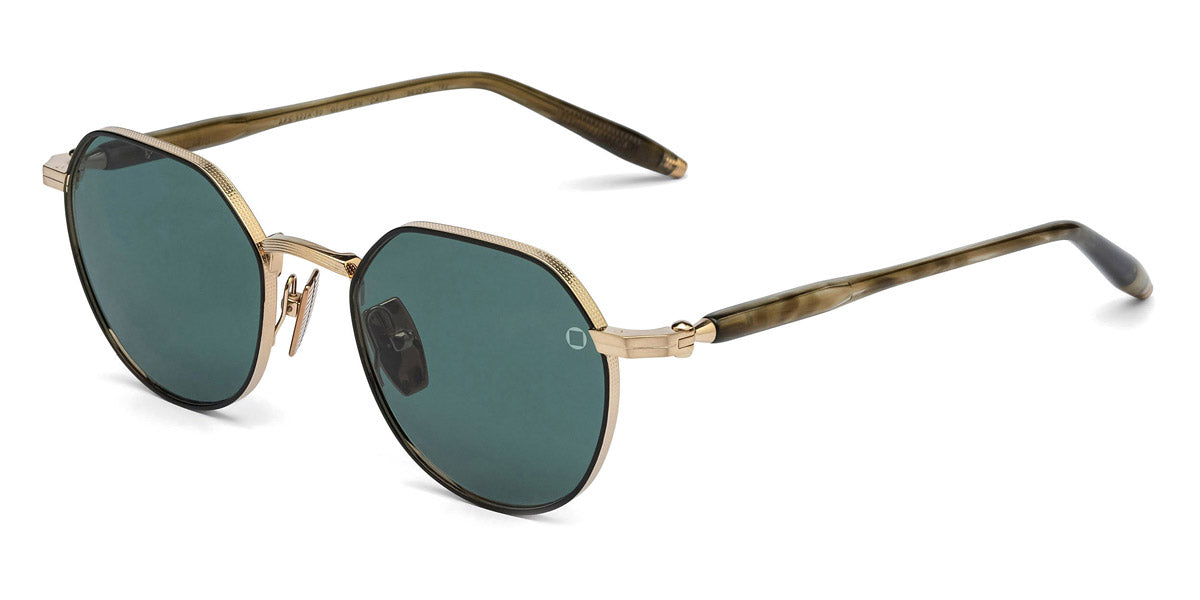 Akoni® Themis AKO Themis 522A 50 - Brushed 12k Gold/ Black Enamel/Green Tortoise Swirl / Deep Emerald Green AR Sunglasses