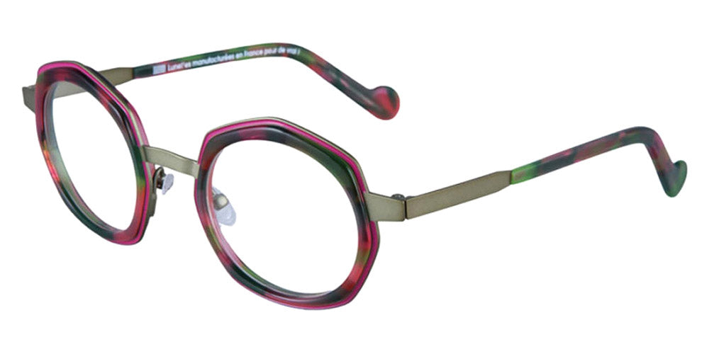 NaoNed® Balou NAO Balou 43ERK 45 - 43ERK Bright Pink Cercles Grooves And Green And Pink Tortoiseshell Inserts/Matte Kakhi Eyeglasses