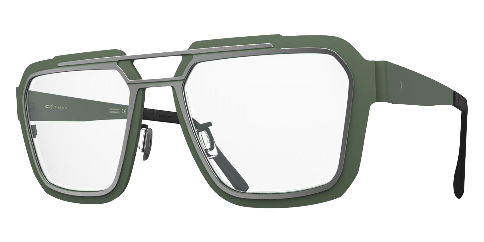 Blackfin® IRON HARBOR BLF IRON HARBOR SATIN SILVER/AVOCADO GREEN 1944 56 Eyeglasses - SATIN SILVER/AVOCADO GREEN 1944