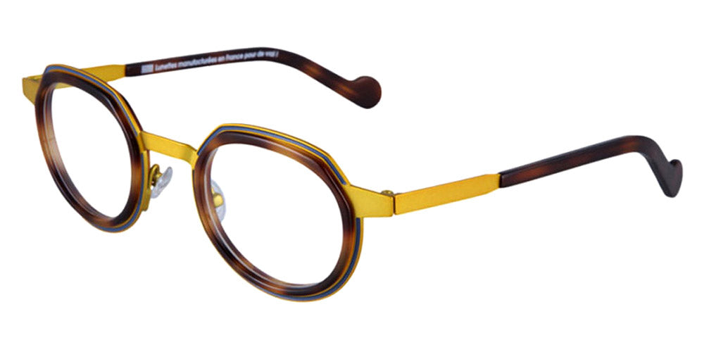 NaoNed® Doelan NAO Doelan 23B 46 - 23B Matte Blue Cercles Grooves And Tortoiseshell Inserts/Bright Yellow Eyeglasses