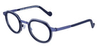 NaoNed® Doelan NAO Doelan 59BM 46 - 59BM Matte Bright Grey Cercles Grooves And Solid Navyblue Inserts/Matte Blue Eyeglasses