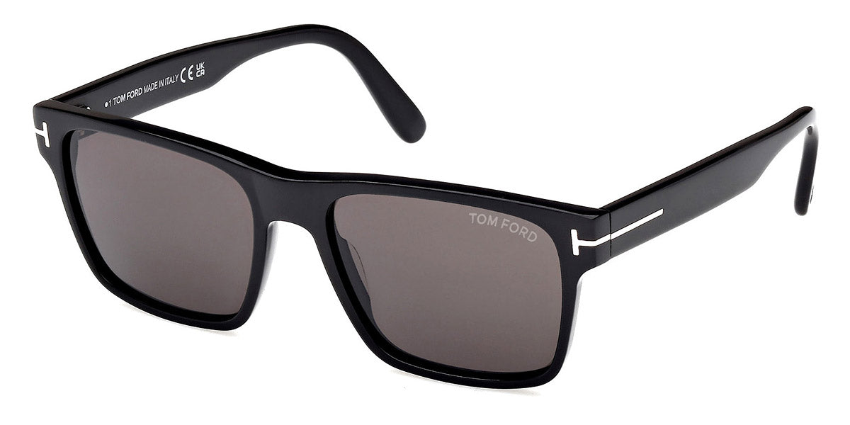 Tom Ford® Calder FT1205 FT1205 01A 55 - Shiny Black / Smoke Sunglasses