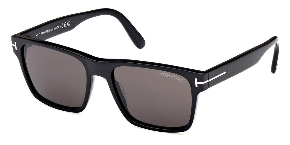 Tom Ford® Calder FT1205 FT1205 01A 55 - Shiny Black / Smoke Sunglasses