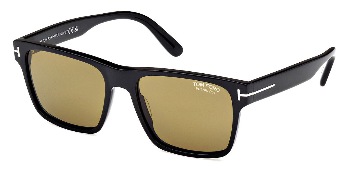 Tom Ford® Calder FT1205 FT1205 01H 55 - Shiny Black / Brown Polarized Sunglasses