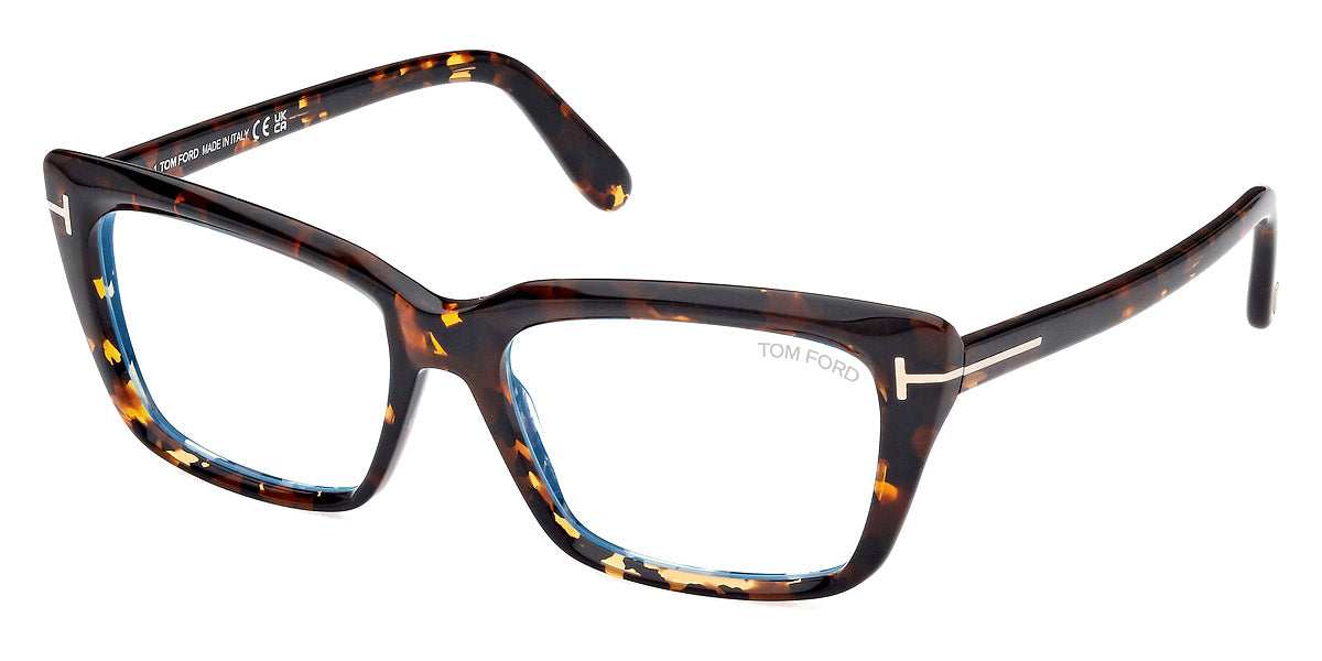Tom Ford® FT5894-B FT5894-B 052 56 - 052 - Caramel Brown Havana, Shiny Rose Gold, t" Logo / Blue Block Lenses" Sunglasses