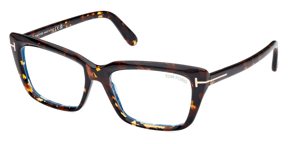 Tom Ford® FT5894-B FT5894-B 052 56 - 052 - Caramel Brown Havana, Shiny Rose Gold, t" Logo / Blue Block Lenses" Sunglasses