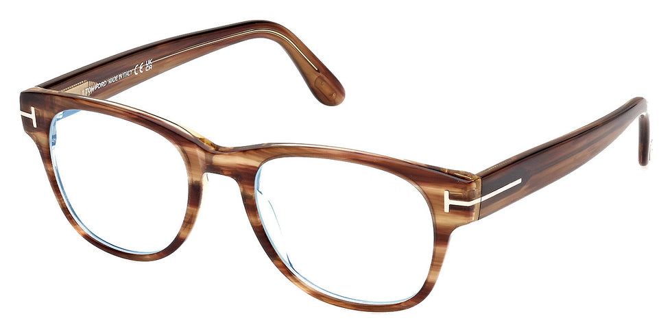 Tom Ford® FT5898-B FT5898-B 050 52 - 050 - Light Brown/Striped / Shiny Dark Brown Eyeglasses