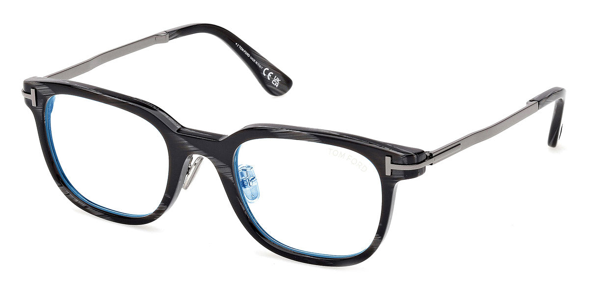 Tom Ford® FT6022-D-B FT6022-D-B 063 52 - Shiny Gunmetal/Black Horn / Blue Filter Eyeglasses