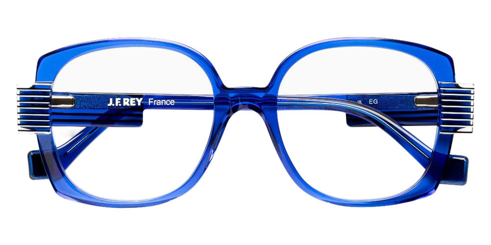 J.F. Rey® JF1585 Oversized Eyeglasses - Blue/White Black/Cristal Striped