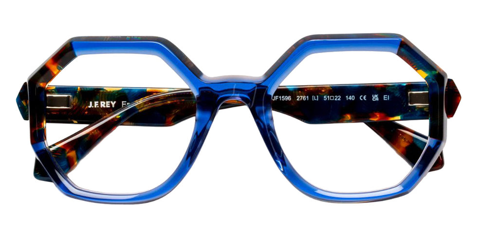 J.F. Rey® JF1596 Geometric Eyeglasses - Blue/Amber
