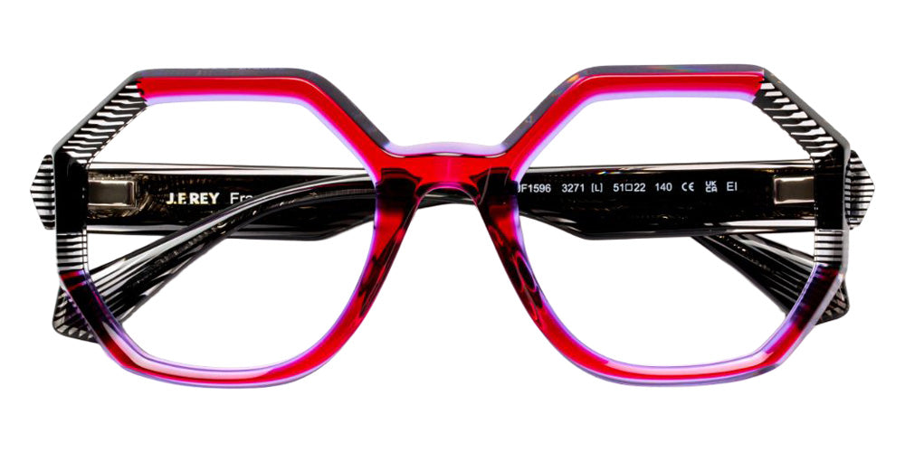 J.F. Rey® JF1596 Geometric Eyeglasses - Red Gradient Plum/Zebra