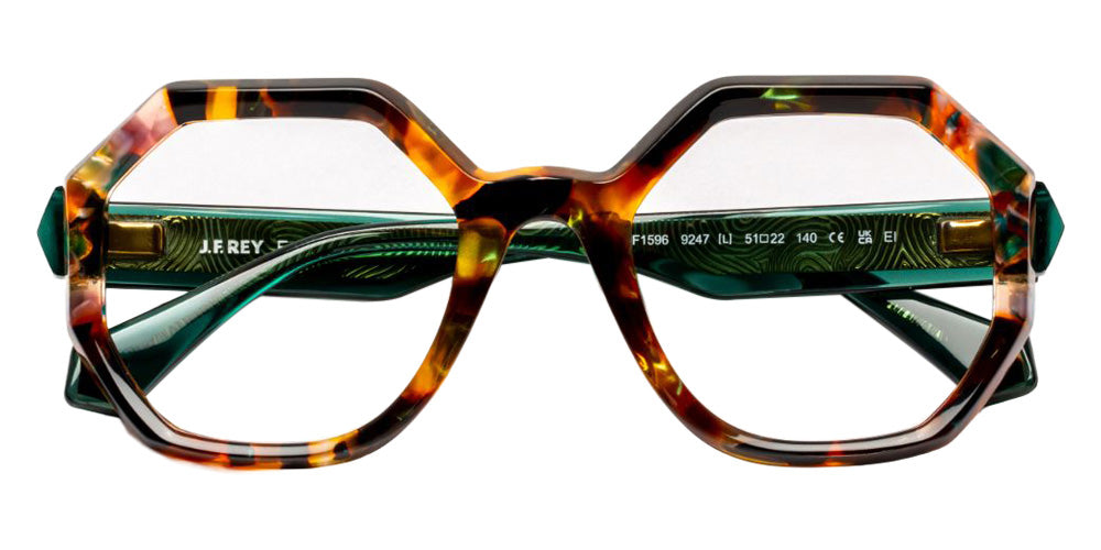 J.F. Rey® JF1596 Geometric Eyeglasses - Tortoiseshell/Green Pin