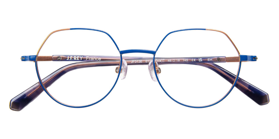 J.F. Rey® JF3136 Geometric Eyeglasses - Blue/Rose Gold