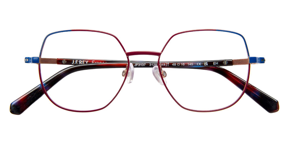 J.F. Rey® JF3137 Geometric Eyeglasses - Plum/Blue/Rose Gold