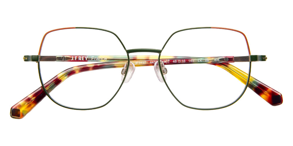 J.F. Rey® JF3137 Geometric Eyeglasses - Green/Red/Satin Gold