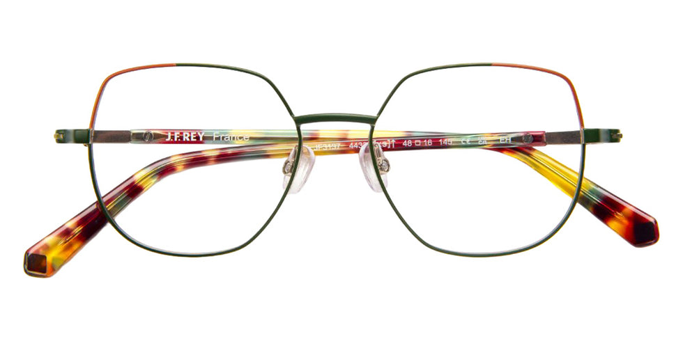 J.F. Rey® JF3137 Geometric Eyeglasses - Green/Red/Satin Gold