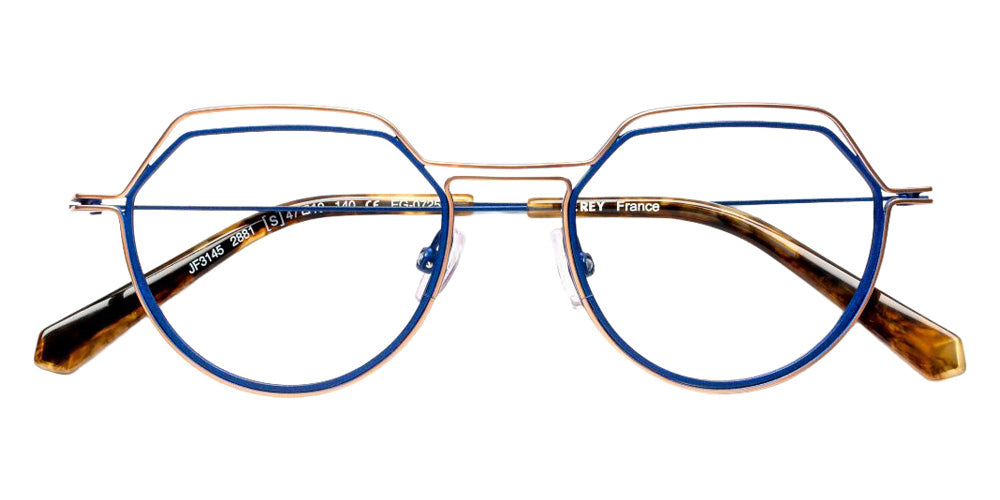 J.F. Rey® JF3145 Geometric Eyeglasses - Blue/Rose Gold