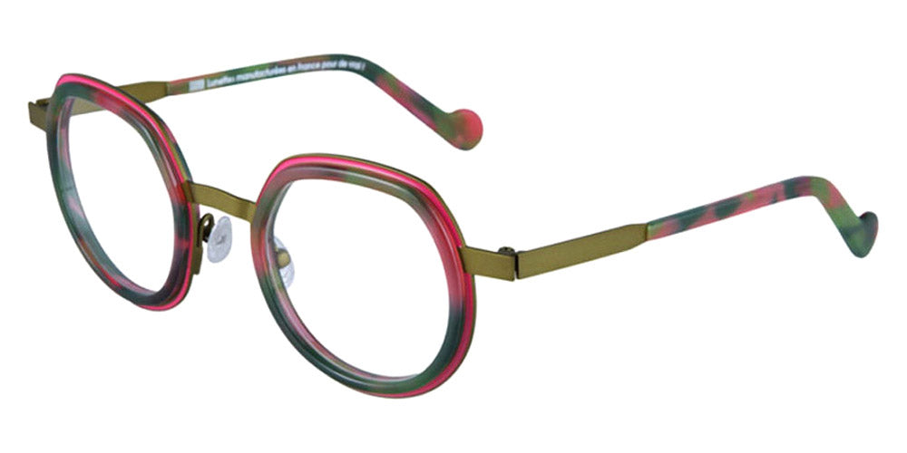 NaoNed® Kerbel NAO Kerbel 43ERK 46 - 43ERK Bright Pink Cercles Grooves And Green And Pink Tortoiseshell Inserts/Matte Kakhi Eyeglasses