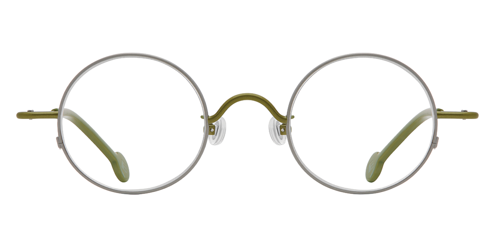 L.A. Eyeworks® Button Round Eyeglasses - 404409 Brushed Silver with Olive