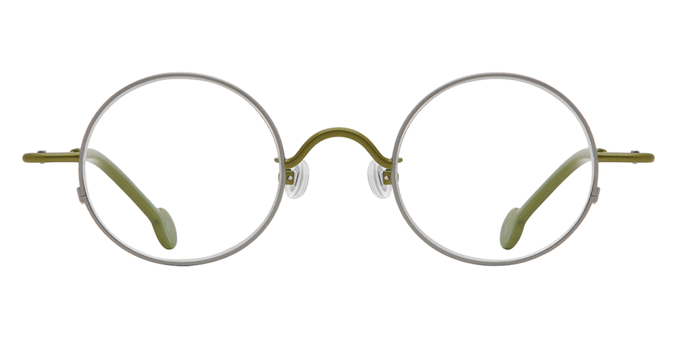 L.A. Eyeworks® Button Round Eyeglasses - 404409 Brushed Silver with Olive