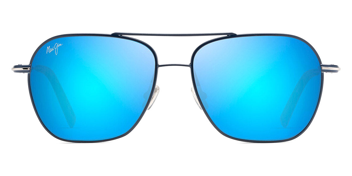 Maui Jim® Mano MJI B877-03 57 - Dark Navy With Silver Stripe/Blue Hawaii Sunglasses