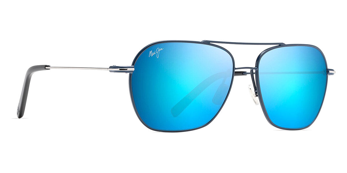 Maui Jim® Mano MJI B877-03 57 - Dark Navy With Silver Stripe/Blue Hawaii Sunglasses