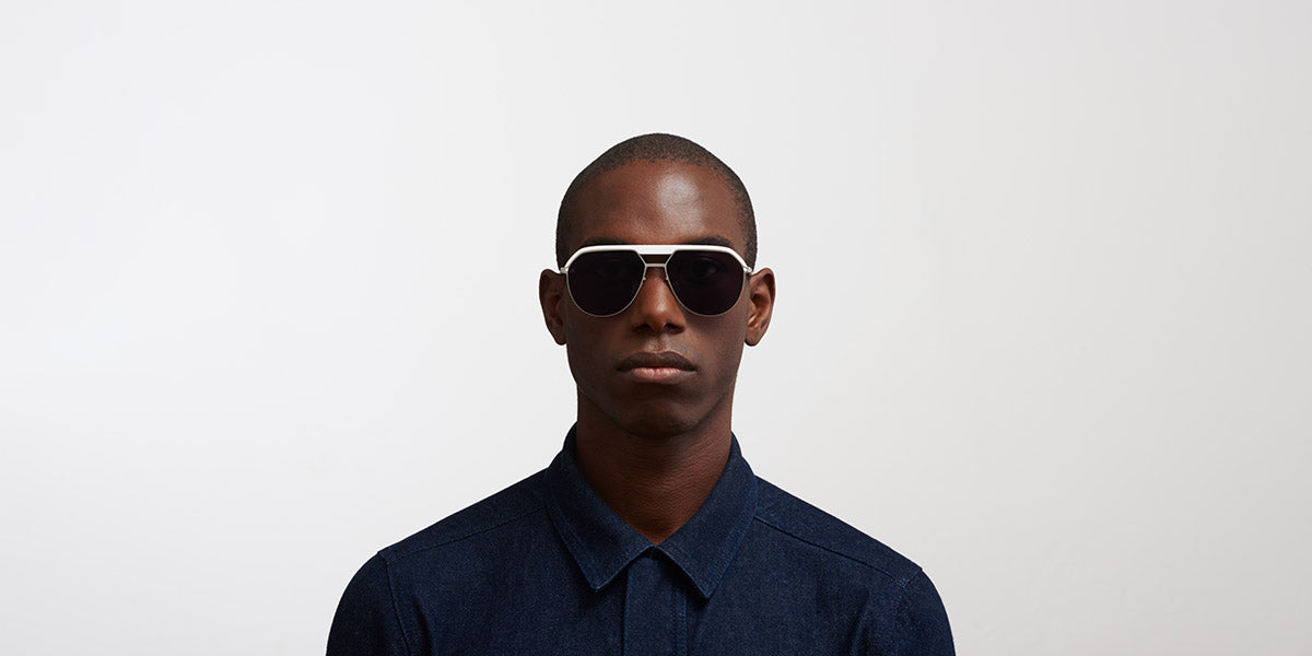 Mykita® ML02 MYK ML02 MH52 Signal White/Shiny Silver / Leica Black Solid 57 - MH52 Signal White/Shiny Silver / Leica Black Solid Sunglasses