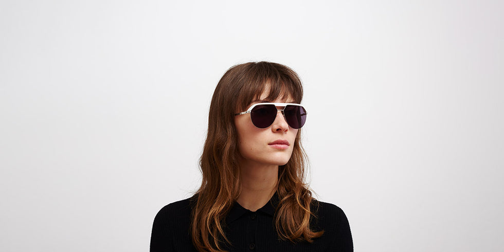 Mykita® ML02 MYK ML02 MH52 Signal White/Shiny Silver / Leica Black Solid 57 - MH52 Signal White/Shiny Silver / Leica Black Solid Sunglasses