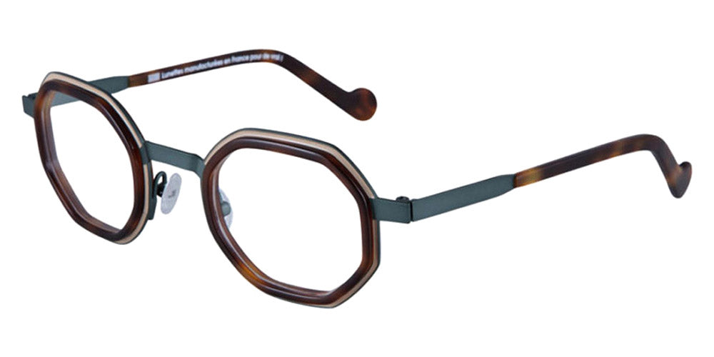 NaoNed® Morgad NAO Morgad 85B 45 - 85B Matte Dark Green Cercles Grooves And Tortoiseshell Inserts/Matte Dark Green Eyeglasses