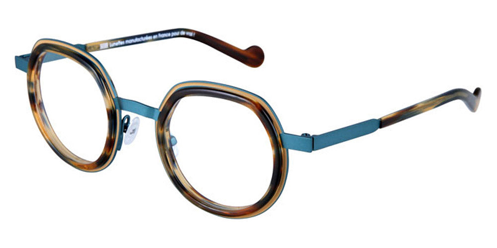 NaoNed® Kerbel NAO Kerbel 66eb 46 - Satin Sand Cercles Grooves and Tortoiseshell Inserts/Matte Pacific Green Eyeglasses