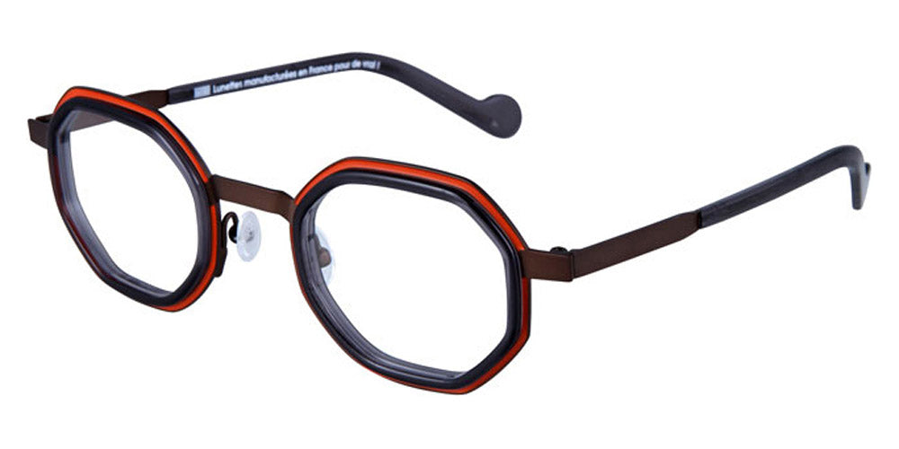 NaoNed® Morgad NAO Morgad 48gft 45 - Rust Orange Cercles Grooves and Transparent Graphite Gray Inserts/Matte Dark Earth Brown Eyeglasses