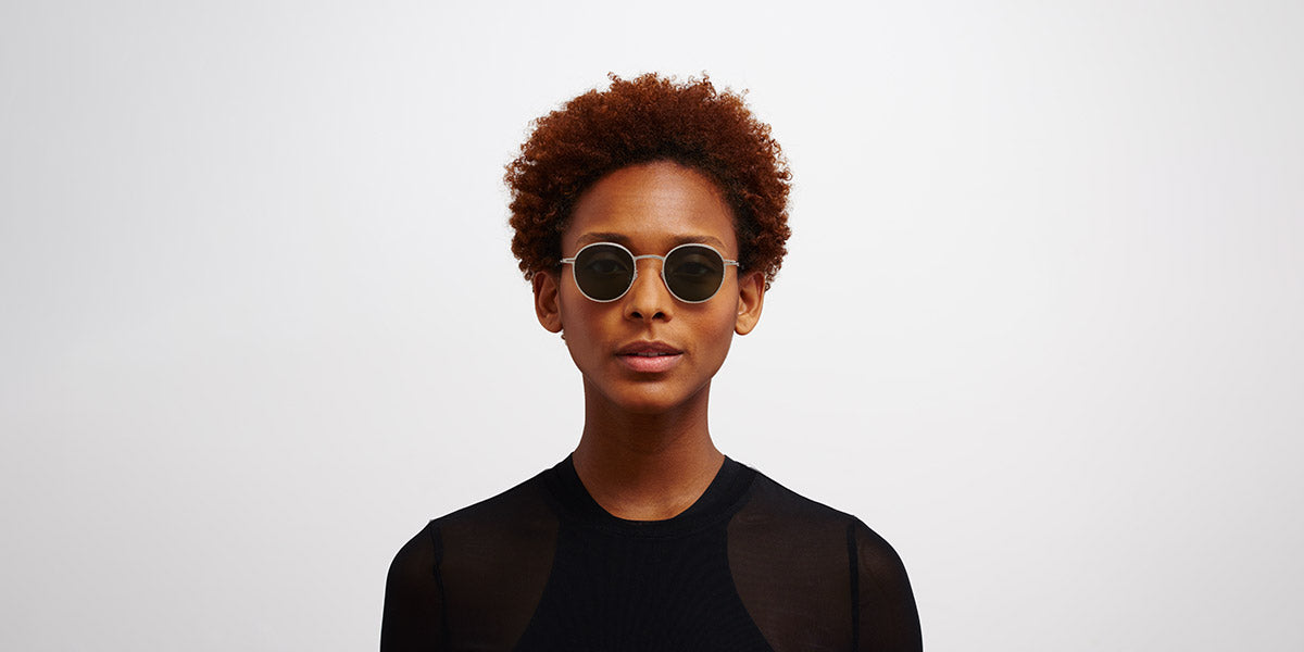 Mykita® NIS MYK NIS Shiny Silver / Dark Green Solid 46 - Shiny Silver / Dark Green Solid Sunglasses