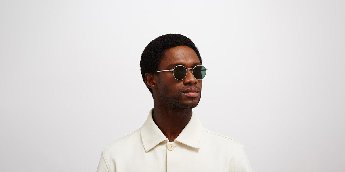 Mykita® NIS MYK NIS Shiny Silver / Dark Green Solid 46 - Shiny Silver / Dark Green Solid Sunglasses