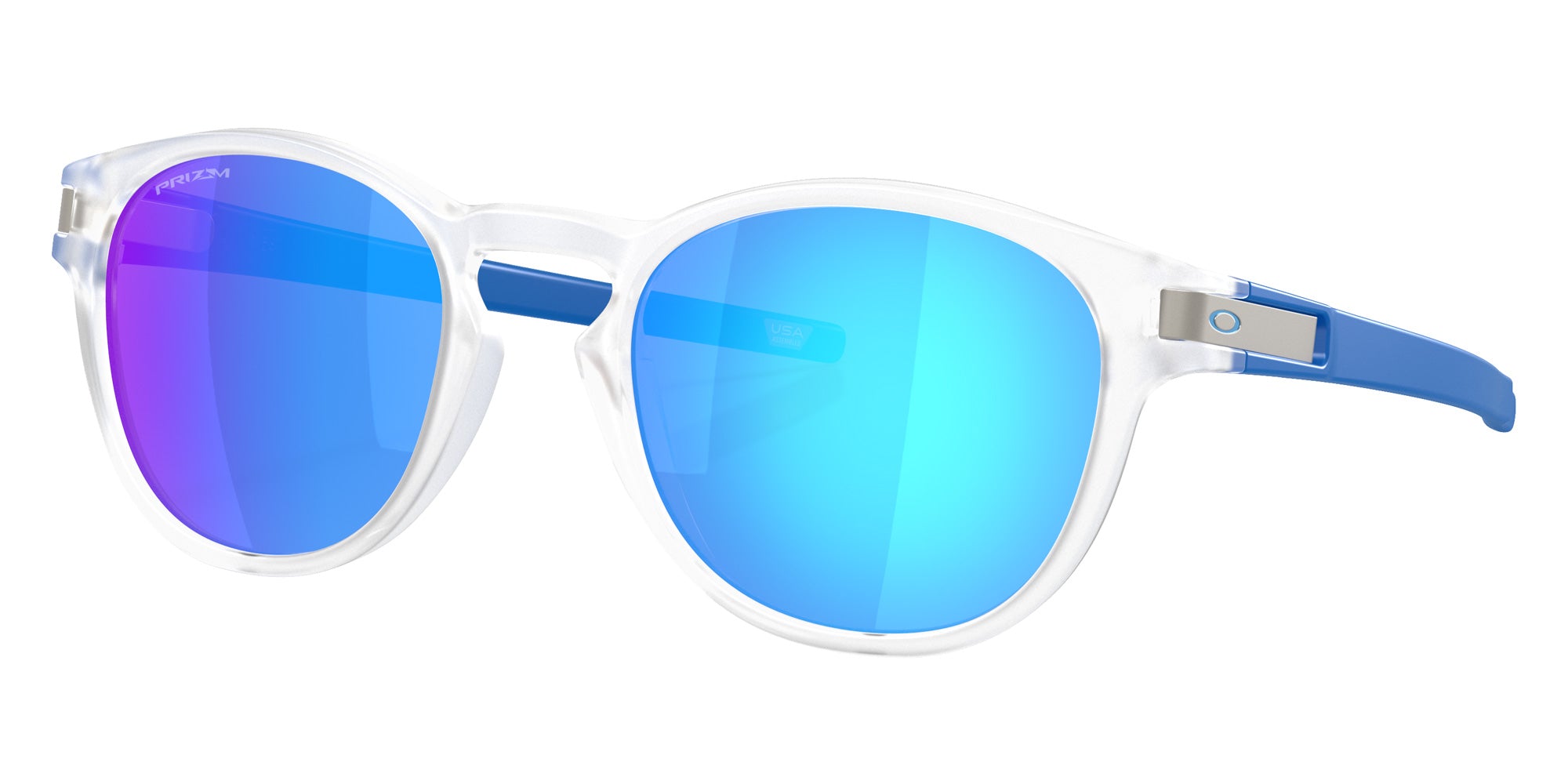 Oakley® OO9349 LATCH (A) OO9349 934958 53 Sunglasses - Matte Clear / Prizm Sapphire Mirrored 934958