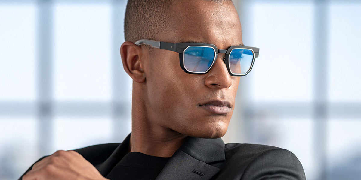 Blackfin® PROMETHEUS BLF Prometheus 1818 51 - Obsidian Black Gold Titanium Frame/Shiny Silver Details/Sapphire Haze Radiant Lenses Sunglasses