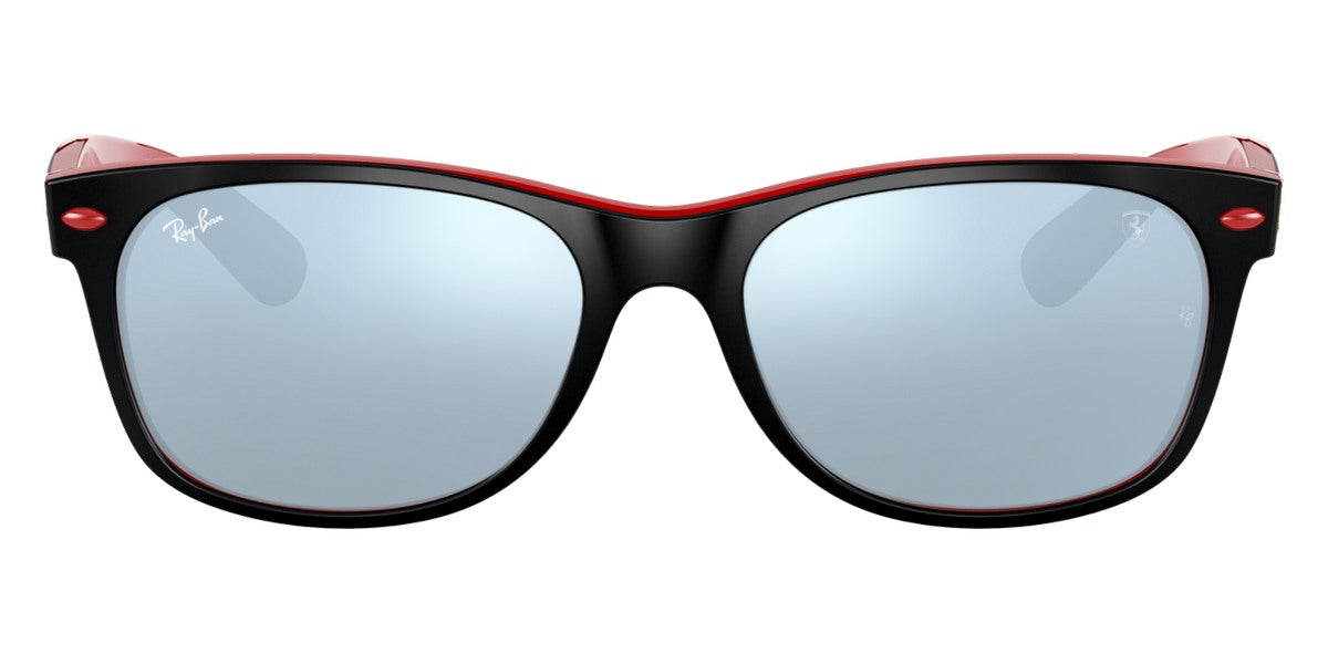 Ray-Ban® NEW WAYFARER SCUDERIA FERRARI COLLECTION 0RB2132M RB2132M F63830 55 - Matte Black On Red with Light Green Mirrored Silver lenses Sunglasses