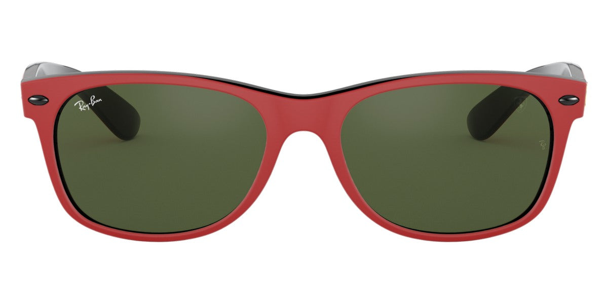 Ray-Ban® New Wayfarer Scuderia Ferrari Collection RB2132M RB2132M F63931 55 - Matte Red On Black with G-15 Green lenses Sunglasses